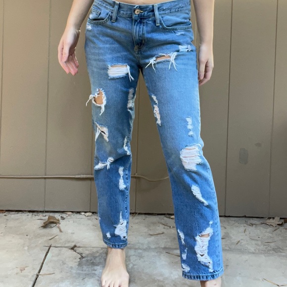 Zara Medium Wash Ripped Jeans Low/Mid Waisted - Picture 4 of 7